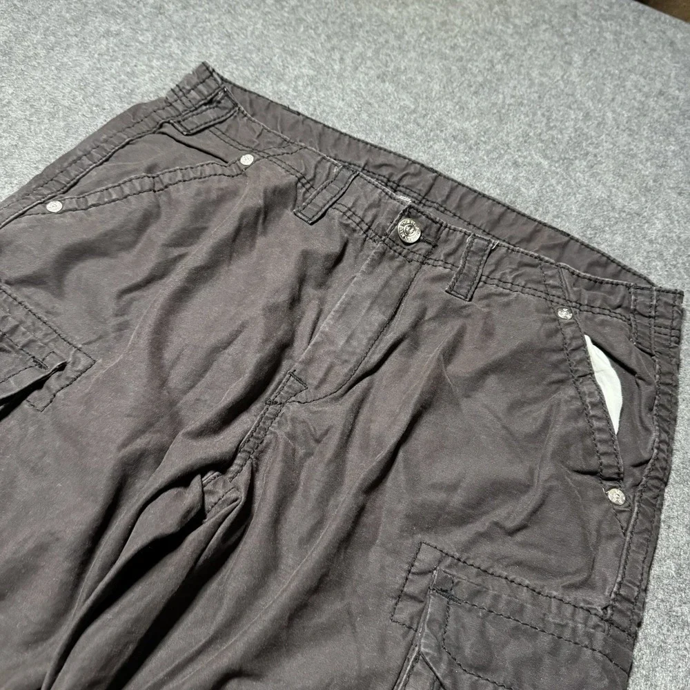 True Religion Shorts Mens 33 Faded Brown Cargo Drawstring Y2K Flap Pocket Grunge